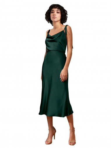 Sleeveless Cowl Neck Stretch Satin Hunter Midi Length Black Tie Evening Gown / Prom Dress / Bridesmaid Dress Adelaide