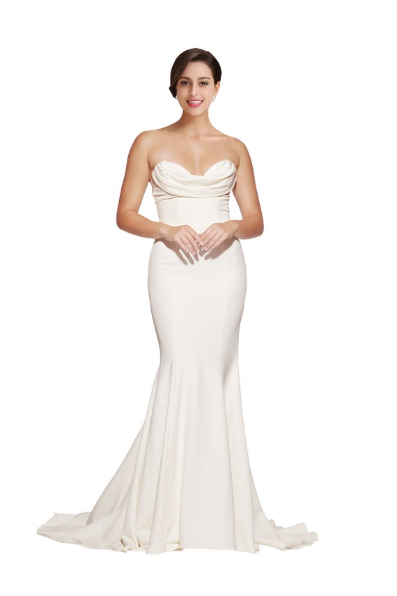 Sleeveless Strapless Stretch Satin Ivory Sweep Train Formal Evening Gown / Prom Dress / Bridesmaid Dress Adelaide