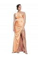 Sleeveless One Shoulder Stretch Satin Light Copper Long Formal Evening Gown / Prom Dress / Bridesmaid Dress Adelaide