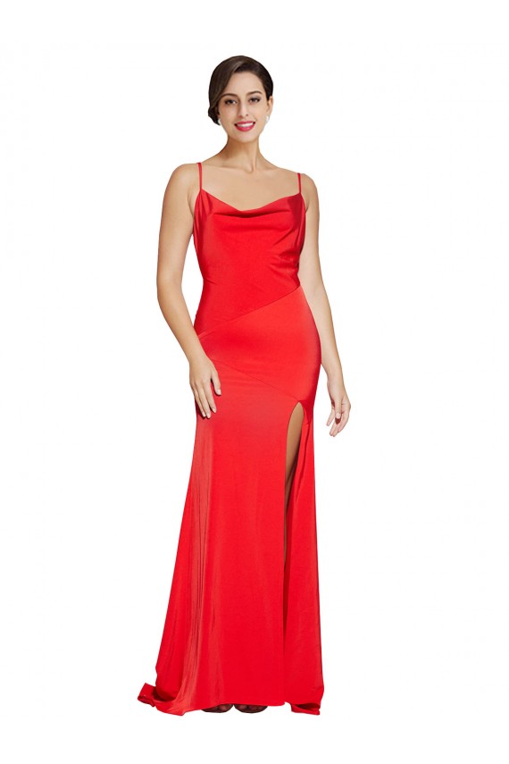 Sleeveless Strapless Stretch Satin Red Long Formal Evening Gown / Prom Dress / Bridesmaid Dress Adelaide