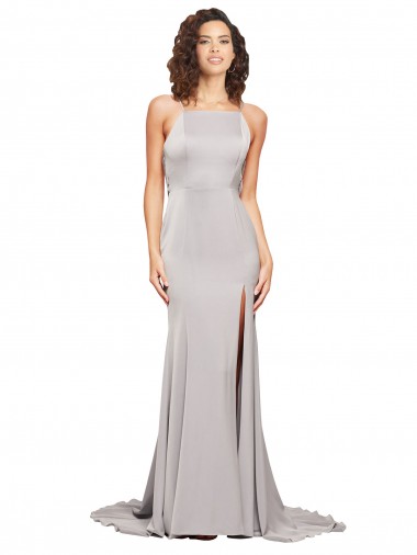 Sleeveless High Neck Stretch Satin Sweep Train Formal Evening Gown / Prom Dress / Bridesmaid Dress Adelaide