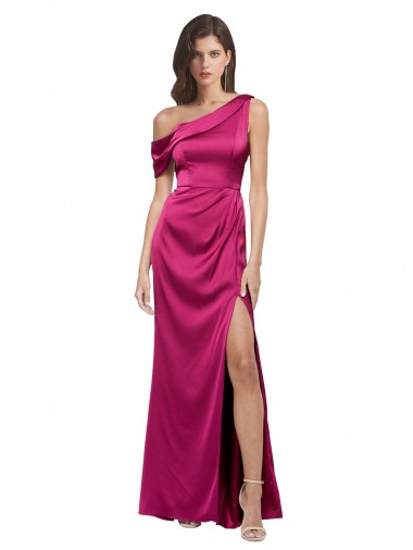 Sleeveless One Shoulder Stretch Satin Fuchsia Long Bridesmaid Dress / Evening Dress Adelaide