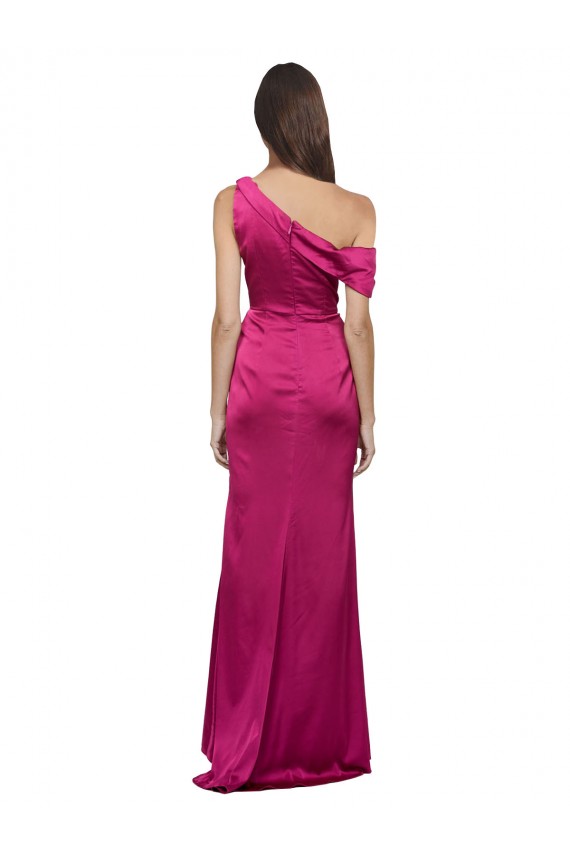 Sleeveless One Shoulder Stretch Satin Fuchsia Long Bridesmaid Dress / Evening Dress Adelaide