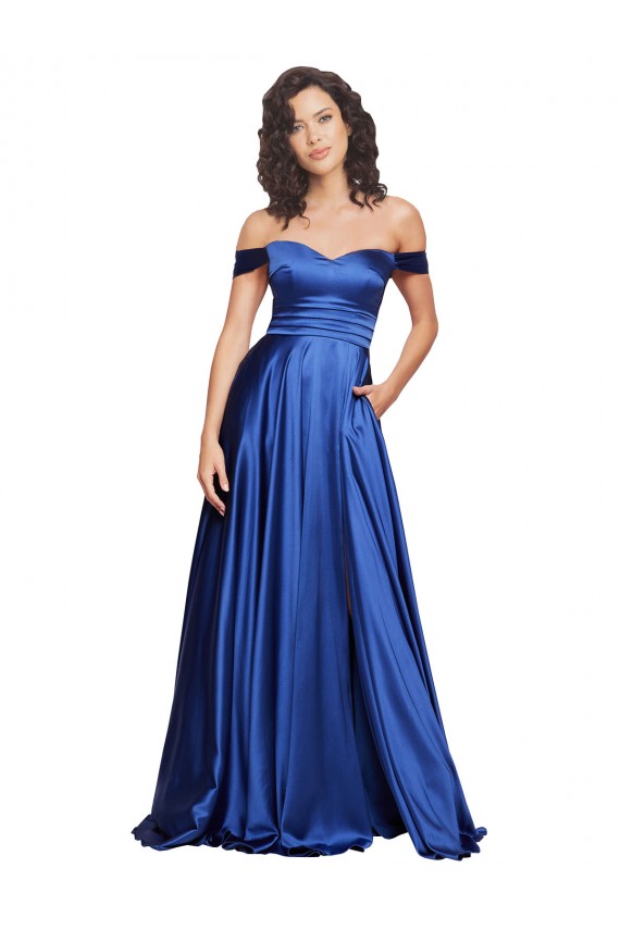 Sleeveless Sweetheart Stretch Satin Royal Blue Sweep Train Formal Evening Gown / Prom Dress / Bridesmaid Dress Adelaide