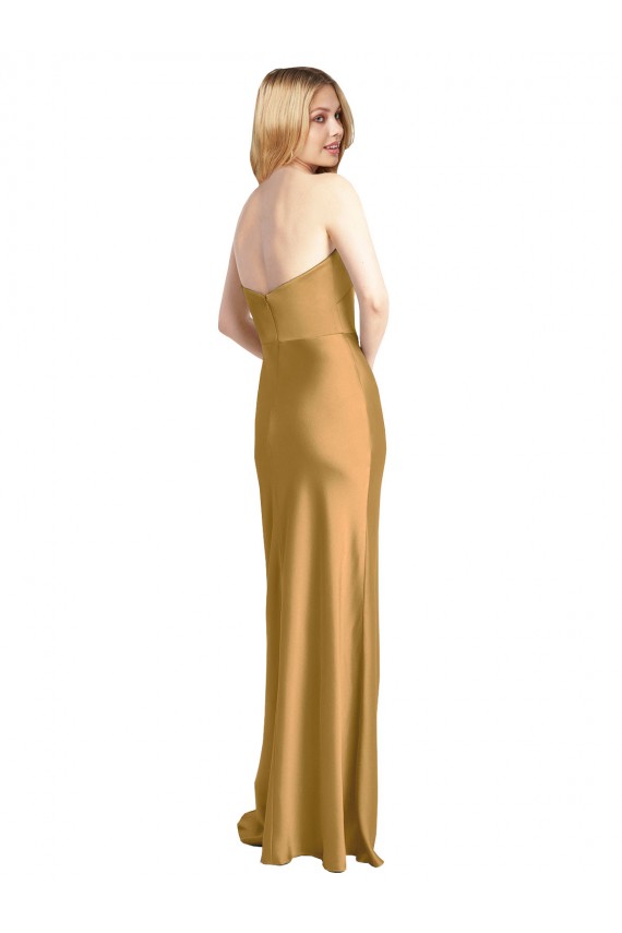 Sleeveless Strapless Stretch Satin Gold Long Formal Evening Gown / Prom Dress / Bridesmaid Dress Adelaide