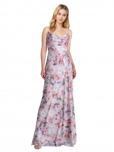 Sleeveless Cowl Neck Stretch Satin & Floral Long Formal Evening Gown / Bridesmaid Dress Adelaide