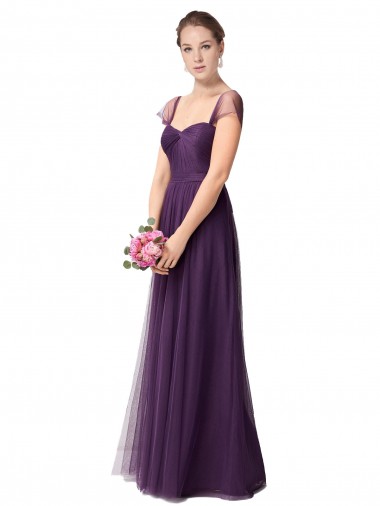 Cap Sleeves Sweetheart Tulle Plum Purple Long Bridesmaid Dress Adelaide