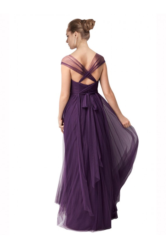 Cap Sleeves Sweetheart Tulle Plum Purple Long Bridesmaid Dress Adelaide