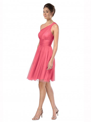 Sleeveless One Shoulder Tulle Watermelon Long Bridesmaid Dress Adelaide