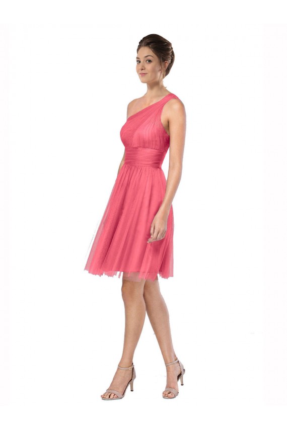 Sleeveless One Shoulder Tulle Watermelon Long Bridesmaid Dress Adelaide