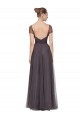 Cap Sleeves Sweetheart Tulle Pewter Long Bridesmaid Dress Adelaide
