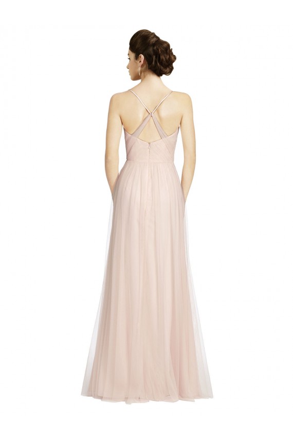 Sleeveless Spaghetti Straps Tulle Pink Long Bridesmaid Dress Adelaide