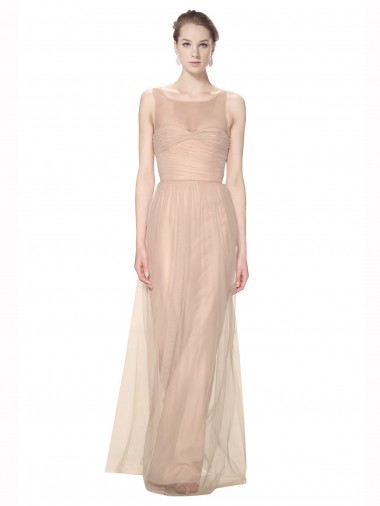 Sleeveless High Neck Tulle Blush Long Bridesmaid Dress Adelaide