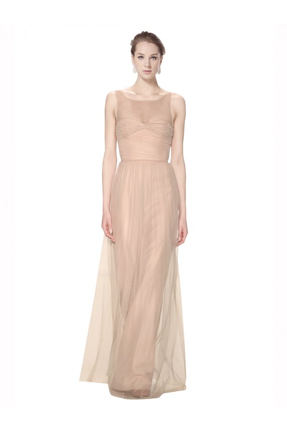 Sleeveless High Neck Tulle Blush Long Bridesmaid Dress Adelaide