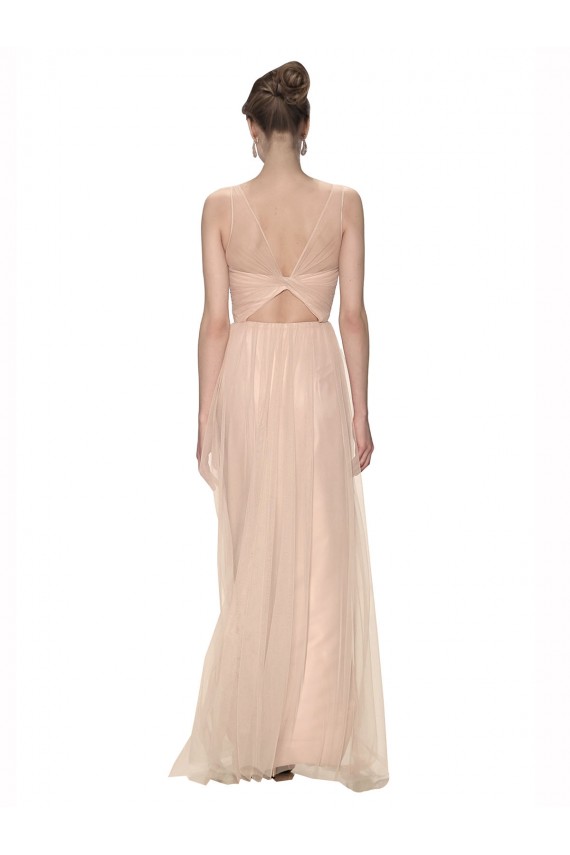 Sleeveless High Neck Tulle Blush Long Bridesmaid Dress Adelaide