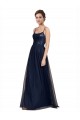 Sleeveless Spaghetti Straps Tulle & Lace Dark Navy Long Bridesmaid Dress Adelaide