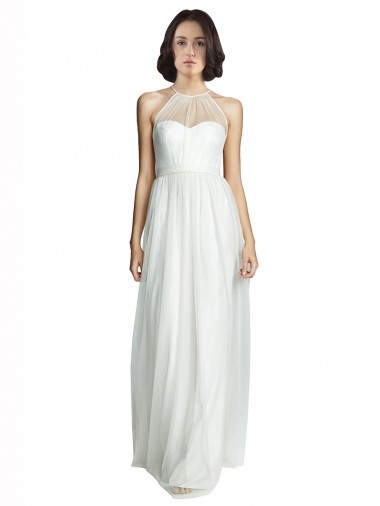 Sleeveless High Neck Tulle White Long Bridesmaid Dress Adelaide