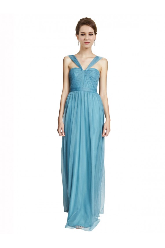 Sleeveless V-Neck Tulle Sky Blue Long Bridesmaid Dress Adelaide