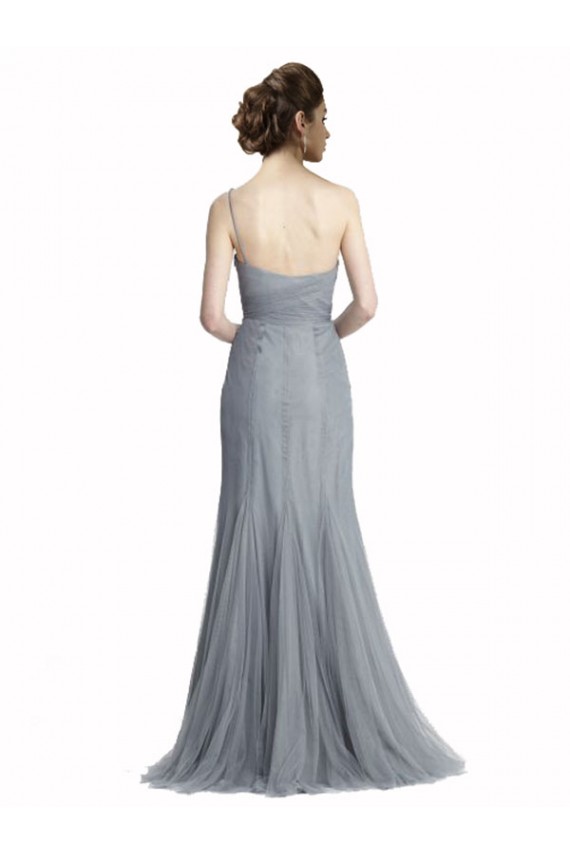 Sleeveless One Shoulder Tulle Slate Grey Long Bridesmaid Dress Adelaide