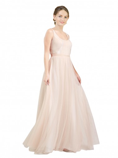 Sleeveless Scoop Neck Tulle Pink Long Semi Formal Evening Dress / Bridesmaid Dress Adelaide