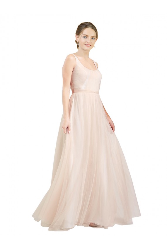 Sleeveless Scoop Neck Tulle Pink Long Semi Formal Evening Dress / Bridesmaid Dress Adelaide