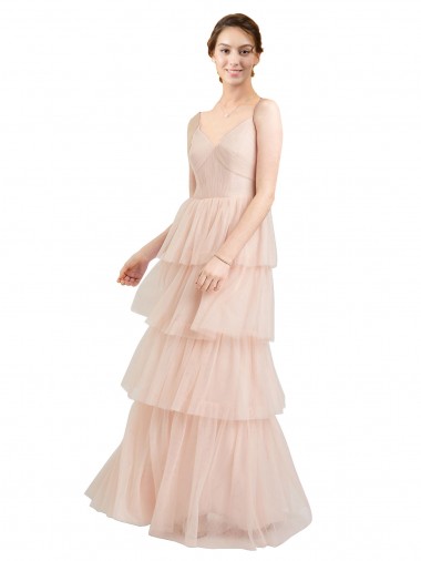 Sleeveless V-Neck Tulle Pink Long Semi Formal Evening Dress / Bridesmaid Dress Adelaide