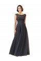 Cap Sleeves Bateau Neck Tulle & Lace Slate Grey Long Bridesmaid Dress Adelaide