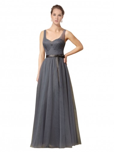 Sleeveless Sweetheart Tulle Slate Grey Long Formal Dress / Bridesmaid Dress Adelaide