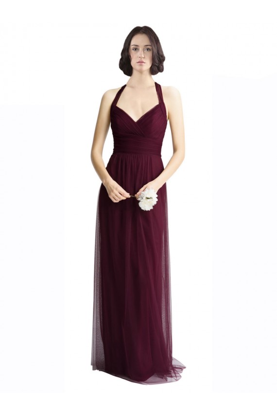Sleeveless V-Neck Tulle Red Long Bridesmaid Dress / Evening Dress Adelaide