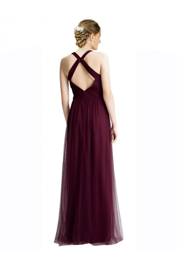 Sleeveless V-Neck Tulle Red Long Bridesmaid Dress / Evening Dress Adelaide