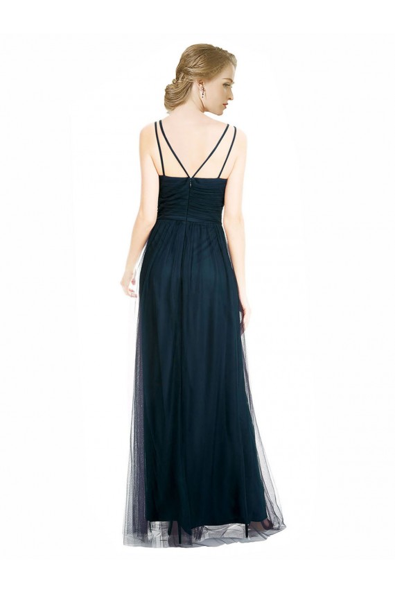 Sleeveless V-Neck Tulle Blue Long Bridesmaid Dress Adelaide