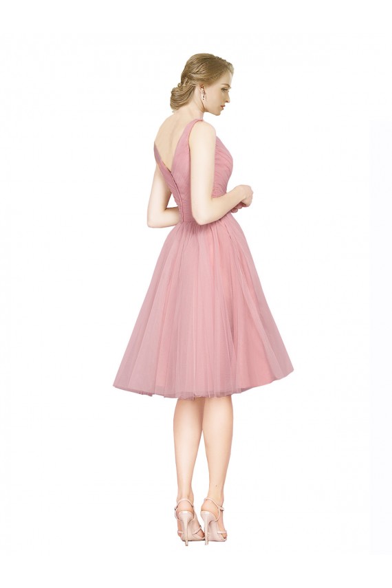 Sleeveless V-Neck Tulle Pink Knee Length Bridesmaid Gown Adelaide