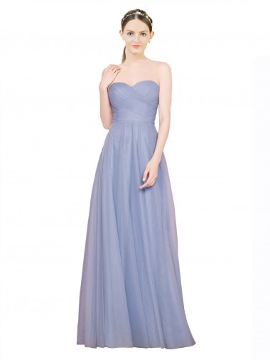 Sleeveless Strapless Tulle Light Sky Blue Long Formal Dress / Bridesmaid Dress Adelaide