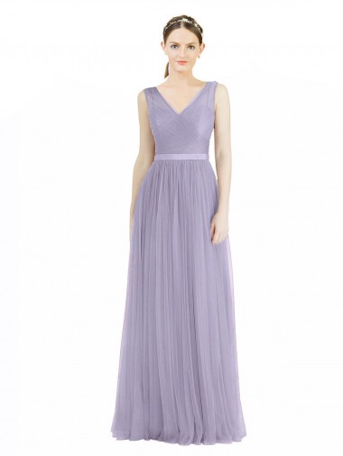 Sleeveless V-Neck Tulle Lilac Long Bridesmaid Dress Adelaide