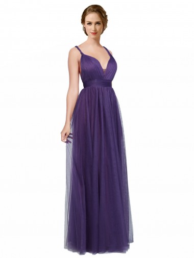 Sleeveless Bateau Neck Tulle Purple Long Bridesmaid Dress Adelaide