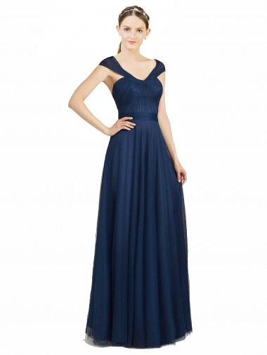 Sleeveless Sweetheart Tulle Dark Navy Long Bridesmaid Dress Adelaide