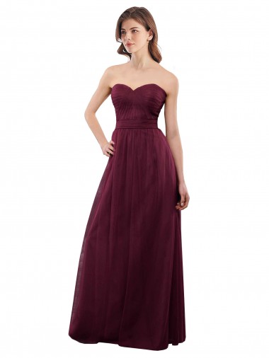 Sleeveless Strapless Tulle Burgundy Long Bridesmaid Dress Adelaide