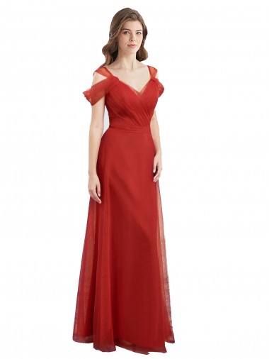 Cold Shoulder Sweetheart Tulle Red Long Formal Dress / Bridesmaid Dress Adelaide