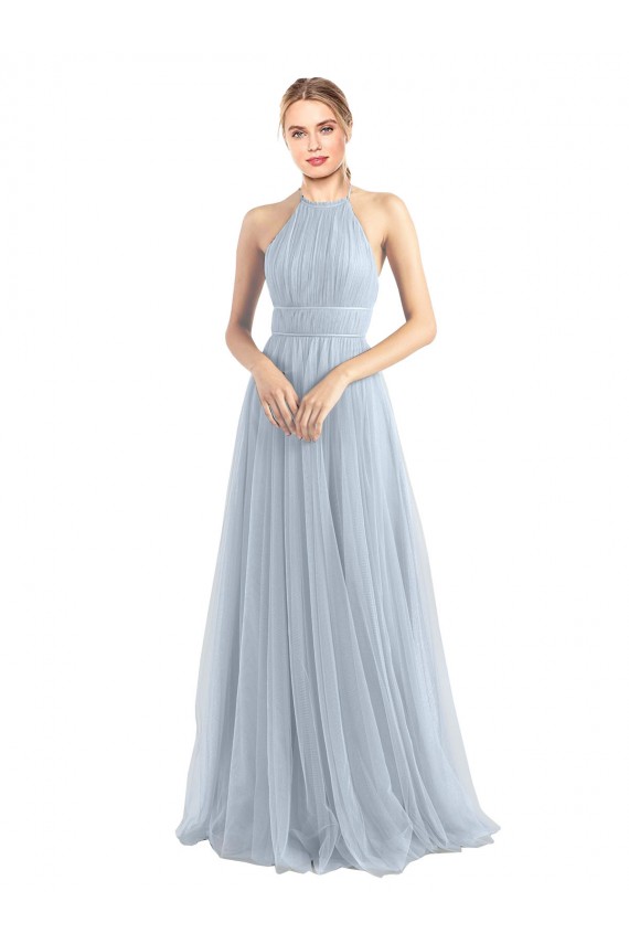 Sleeveless Halter Neck Tulle Light Sky Blue Long Bridesmaid Dress Adelaide