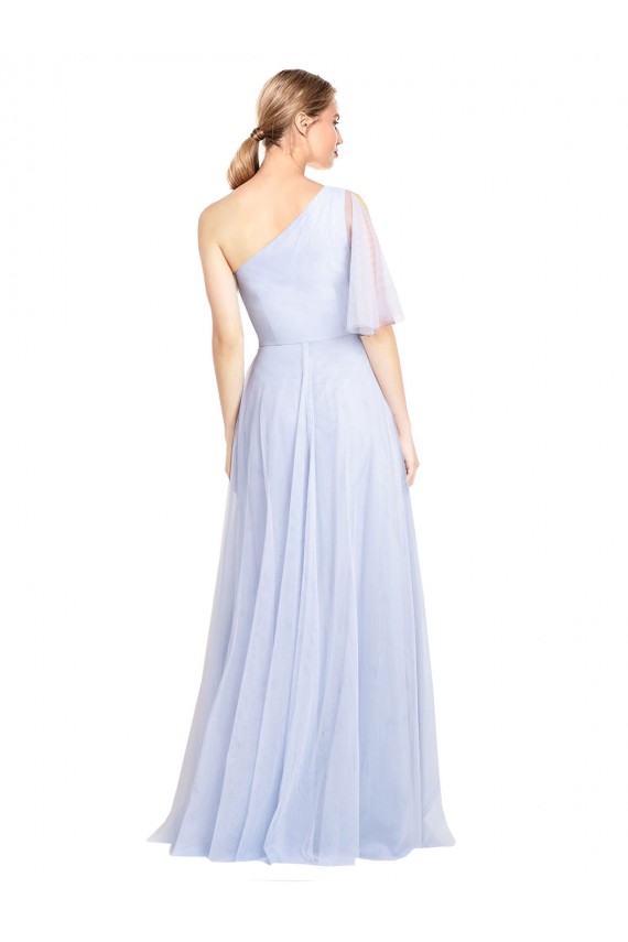 Flutter Sleeves One Shoulder Tulle Light Sky Blue Long Bridesmaid Dress Adelaide