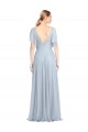 Flutter Sleeves V-Neck Tulle Light Sky Blue Long Bridesmaid Dress / Evening Dress Adelaide