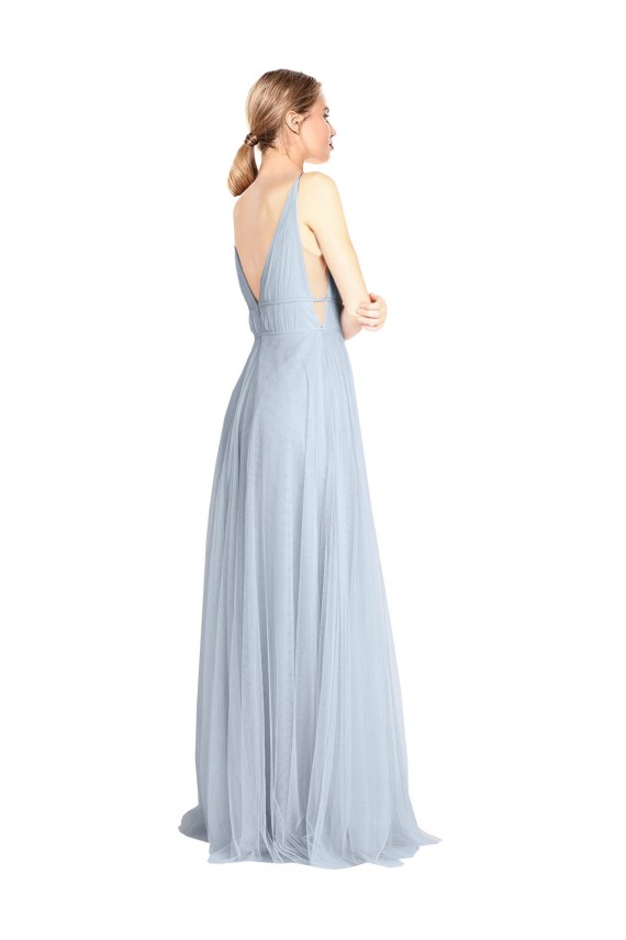 Sleeveless V-Neck Tulle Light Sky Blue Long Floor Length Bridesmaid Dress Adelaide