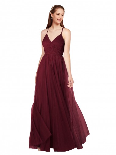 Sleeveless Sweetheart Tulle Burgundy Long Bridesmaid Dress Adelaide