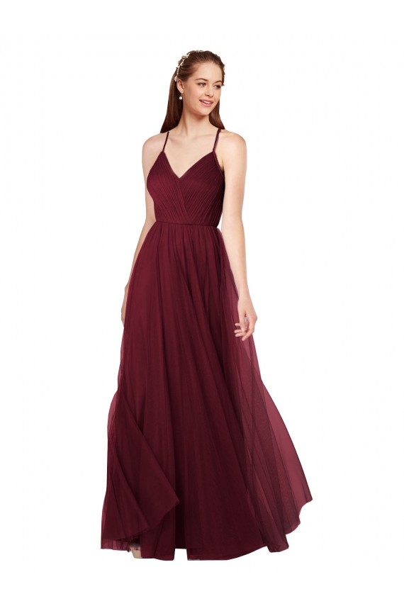 Sleeveless Sweetheart Tulle Burgundy Long Bridesmaid Dress Adelaide
