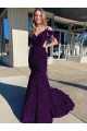 Sleeveless V-Neck Velvet Sequin Plum Purple Court Train Prom Dress / Evening Dress Adelaide