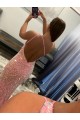 Sleeveless One Shoulder Velvet Sequin Pink Sweep Train Prom Dress Adelaide