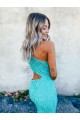 Sleeveless One Shoulder Velvet Sequin Shown Color Sweep Train Prom Dresses Adelaide