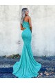 Sleeveless One Shoulder Velvet Sequin Shown Color Sweep Train Prom Dresses Adelaide