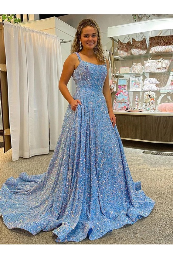 Sleeveless Scoop Neck Velvet Sequin Shown Color Court Train Prom Dress / Evening Dress Adelaide