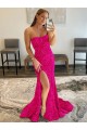 Sleeveless Strapless Velvet Sequin Fuchsia Sweep Train Prom Dress Adelaide